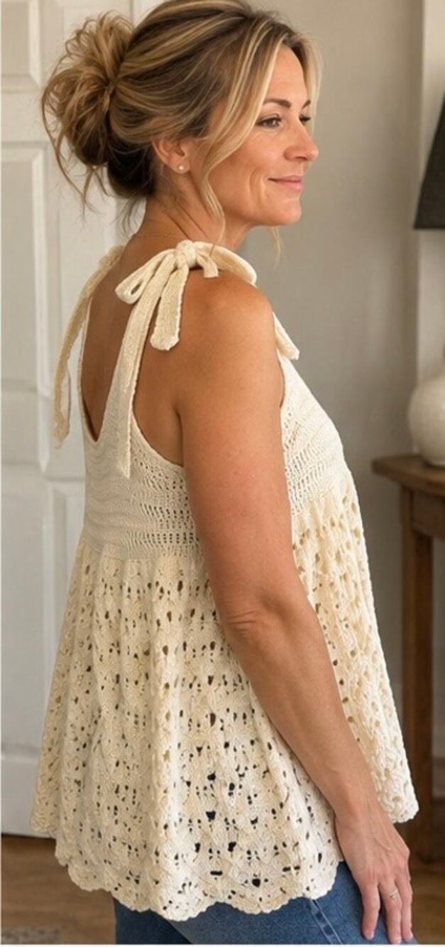 Free-est Cream Crochet Babydoll Top
